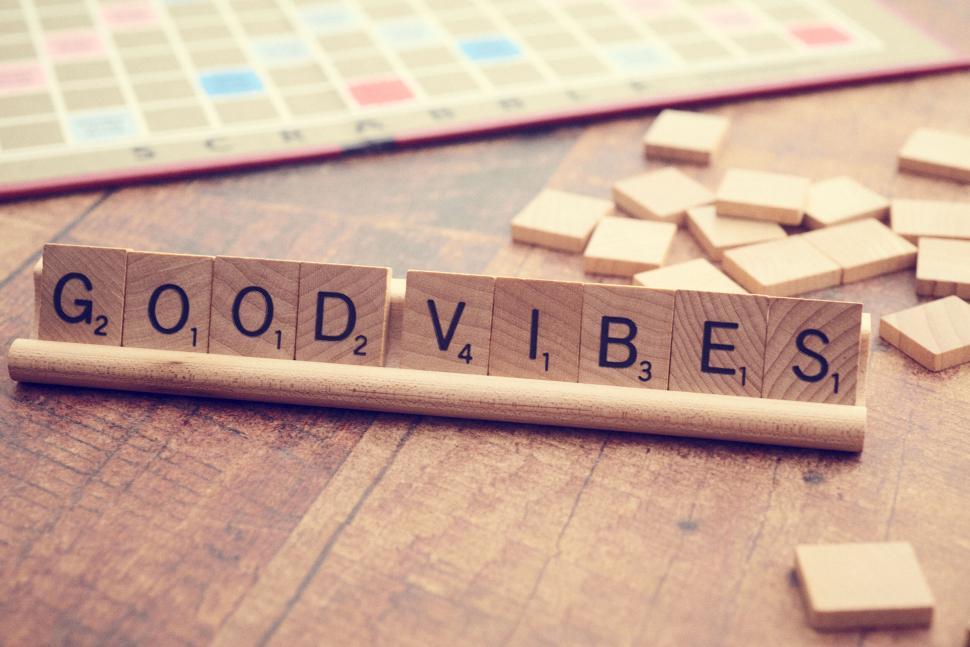 Free Image of Scrabble tiles spell  GOOD VIBES  positive message 