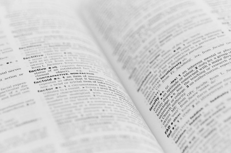 Free Image of Dictionary open showing words and definitions in detail 