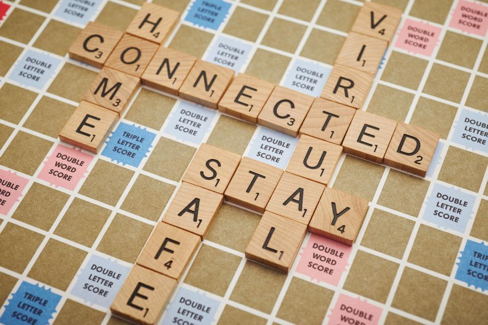 Free Image of Scrabble tiles forming  STAY CONNECTED VIRTUAL HOME SAFE 