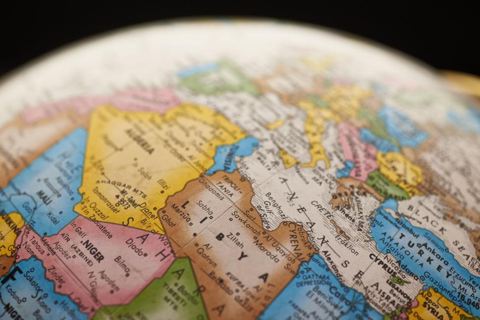 Free Image of Map focus on Middle Eastern and European regions. 
