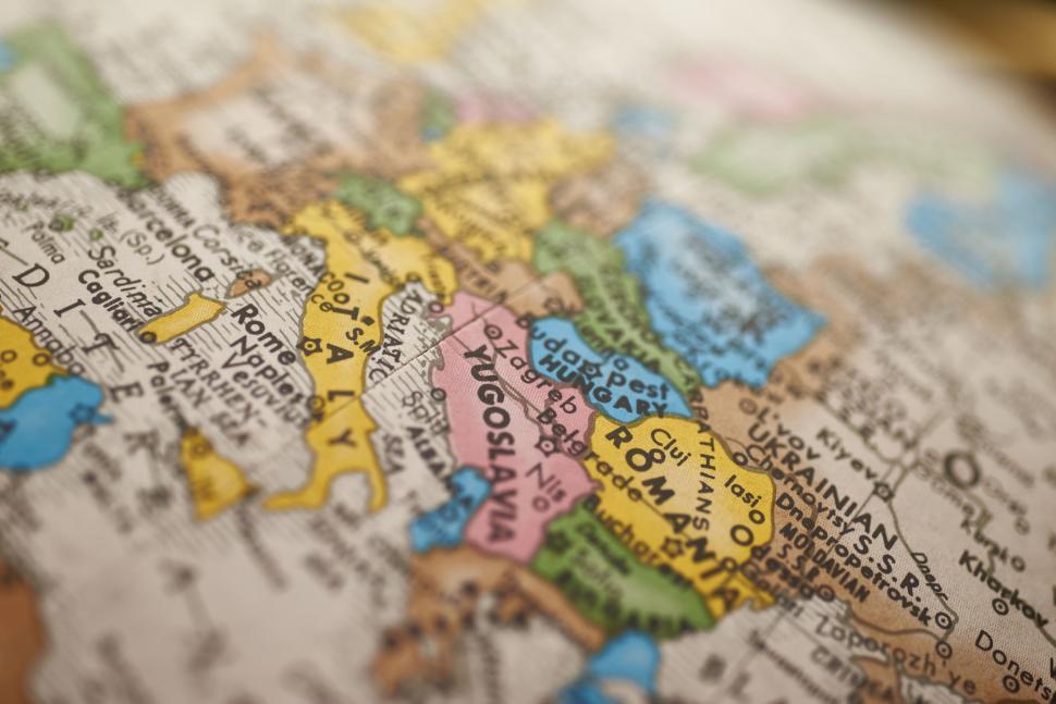 Free Image of Vintage map focusing on Yugoslavia and surrounding regions. 
