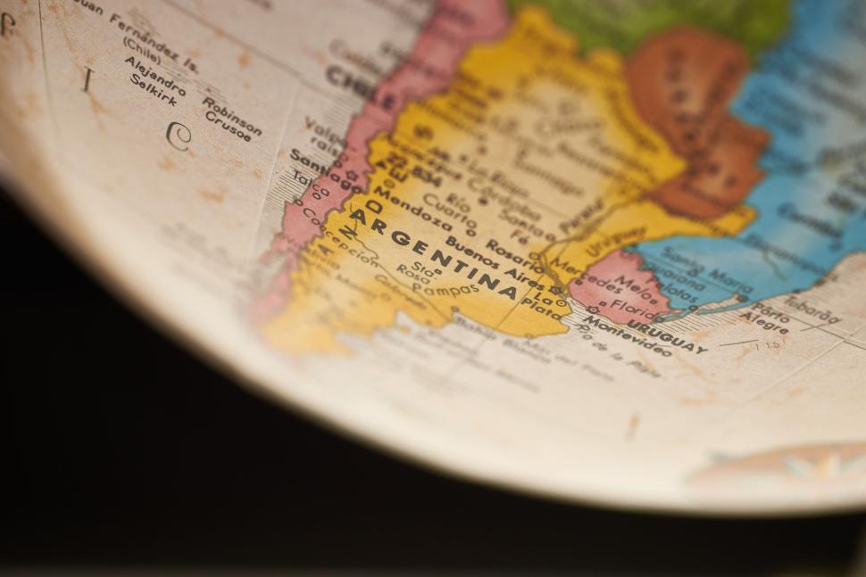 Free Image of Close-up of Argentina on a globe, detailed and colorful. 