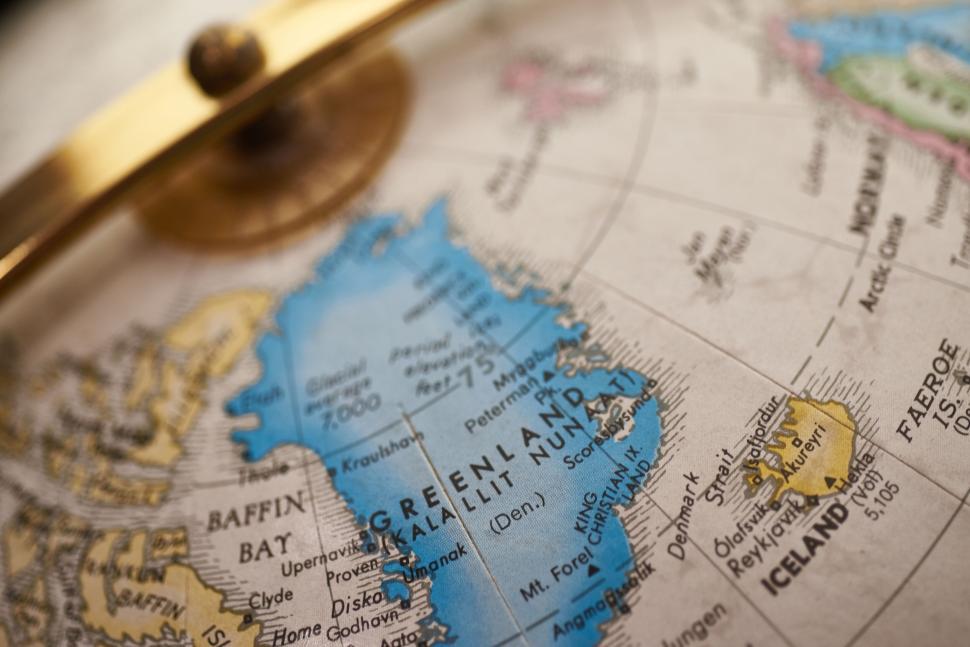 Free Image of Close-up of a globe highlighting Greenland and surrounding areas 