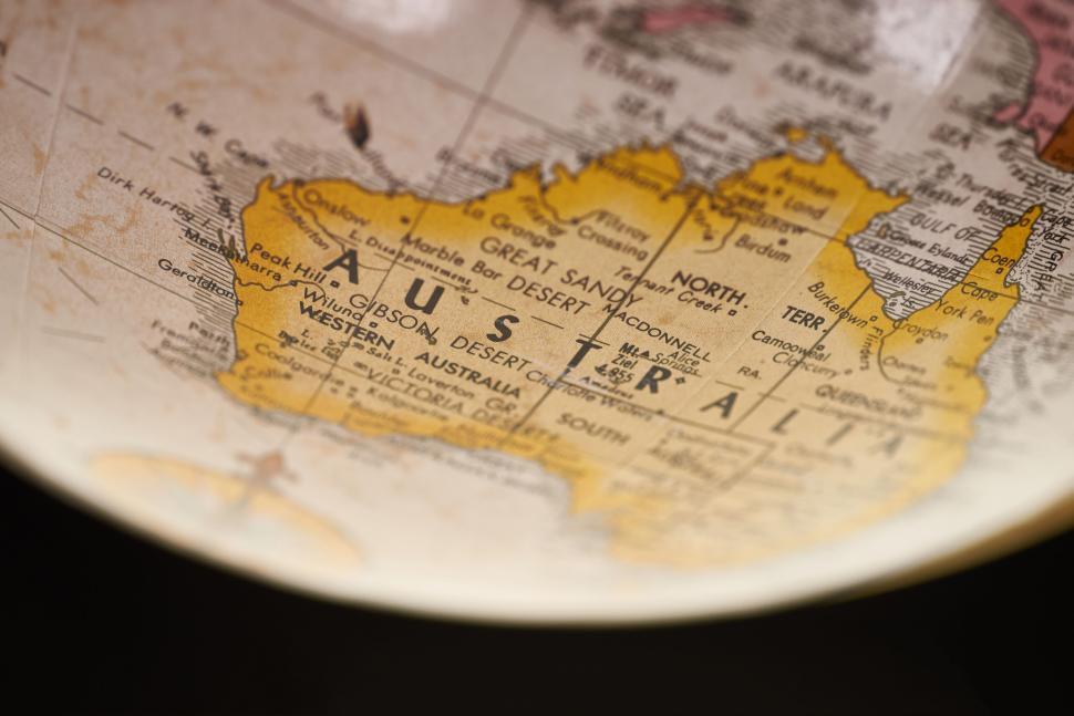 Free Image of Close-up of Australia on a globe, showing major regions. 
