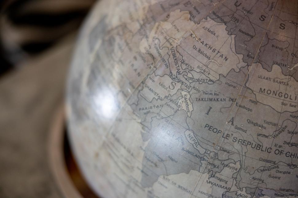 Free Image of Close-up of a vintage globe showing Central Asia region 