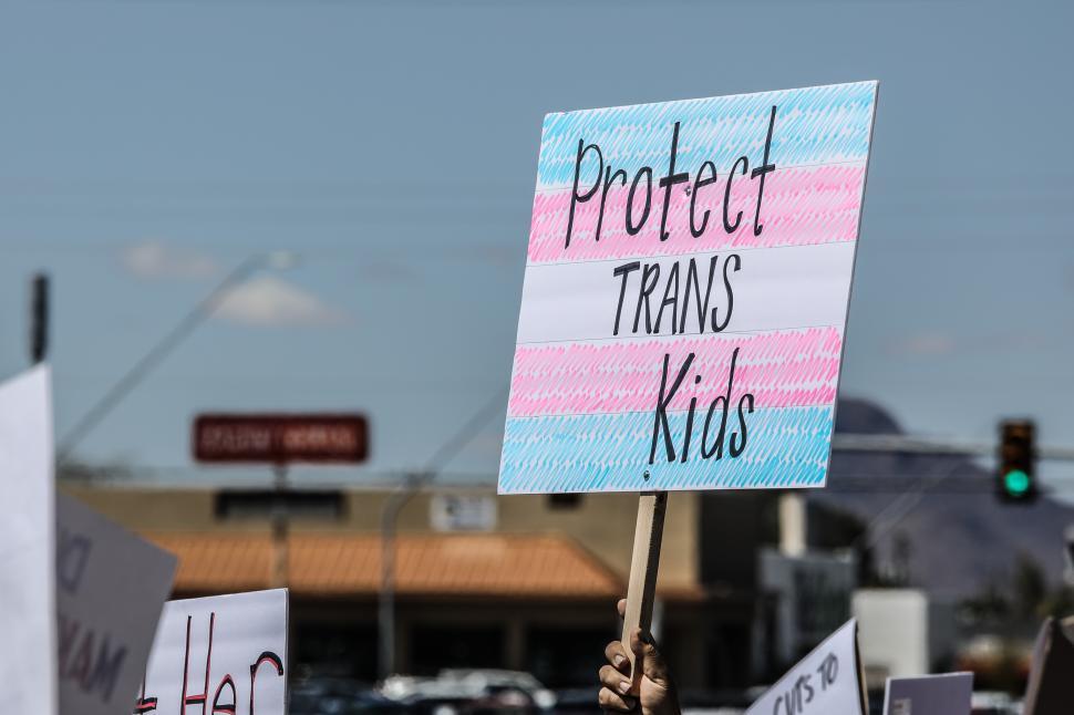 Free Image of Hands off protest in the United States advocating for transgender rights for kids during a rally 