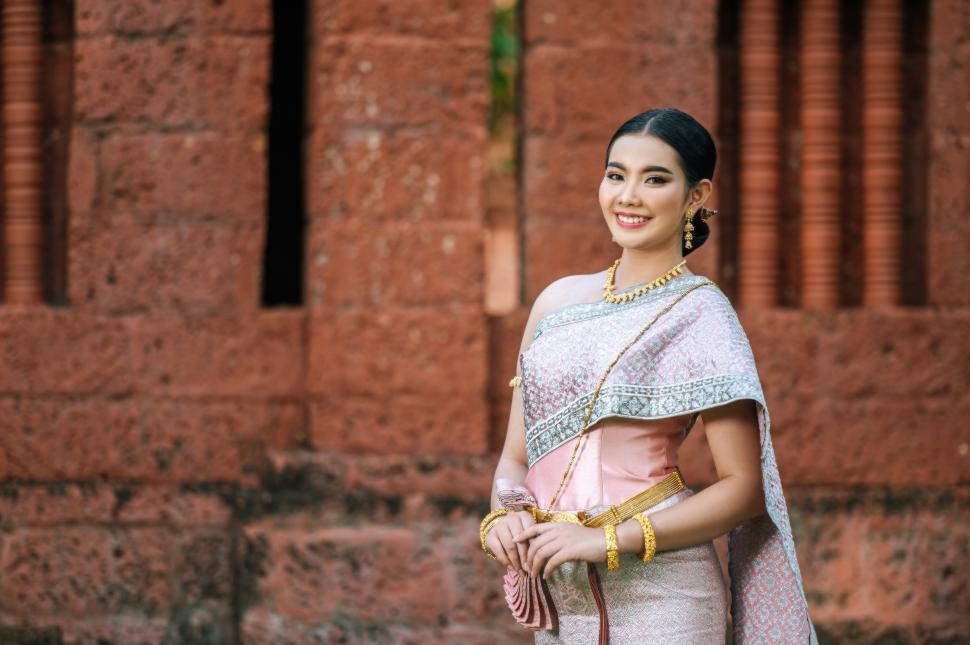 Free Image of Asian charming woman wearing typical Thai dress identity culture 