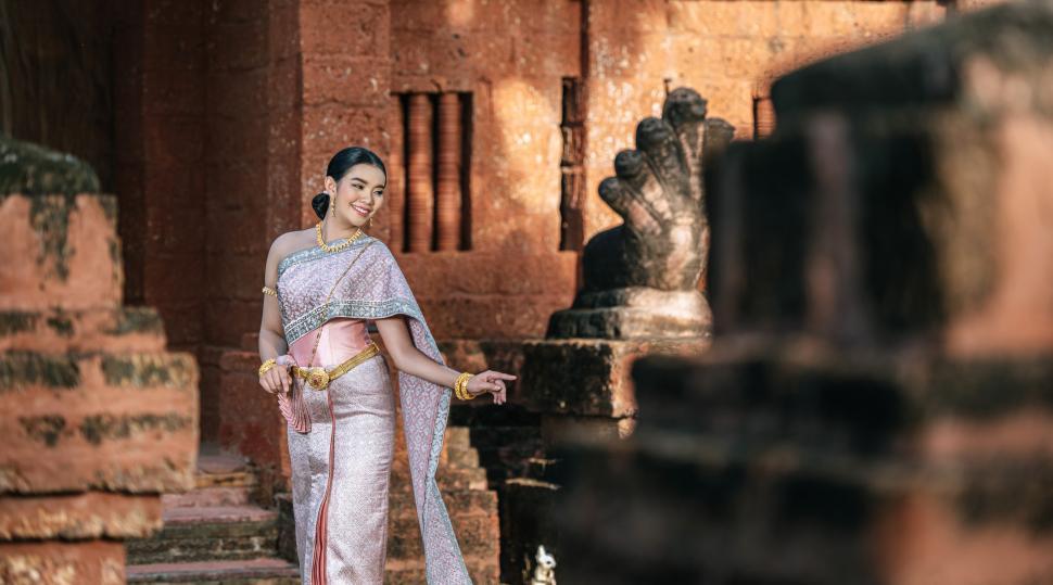 Free Image of Asian charming woman wearing typical Thai dress identity culture 