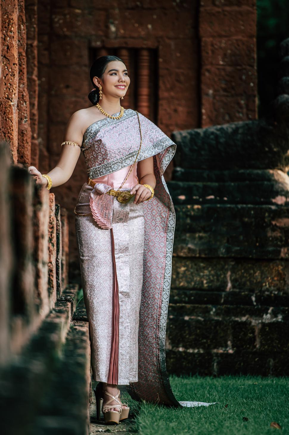 Free Image of Asian charming woman wearing typical Thai dress identity culture 