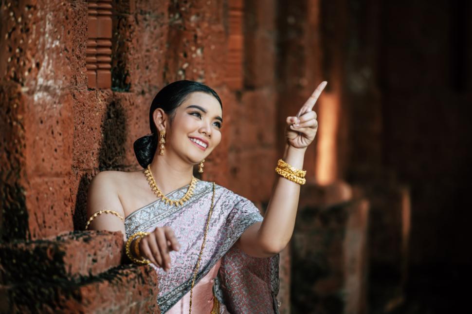 Free Image of Asian charming woman wearing typical Thai dress identity culture 