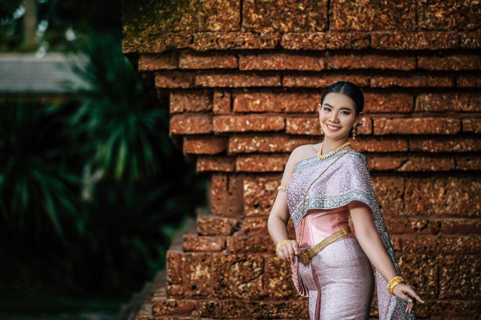 Free Image of Asian charming woman wearing typical Thai dress identity culture 