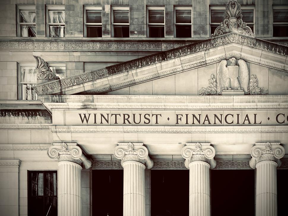 Free Image of Intricate architectural details of historic building in Wintrust Building in Chicago financial district with stunning columns and decorative elements 