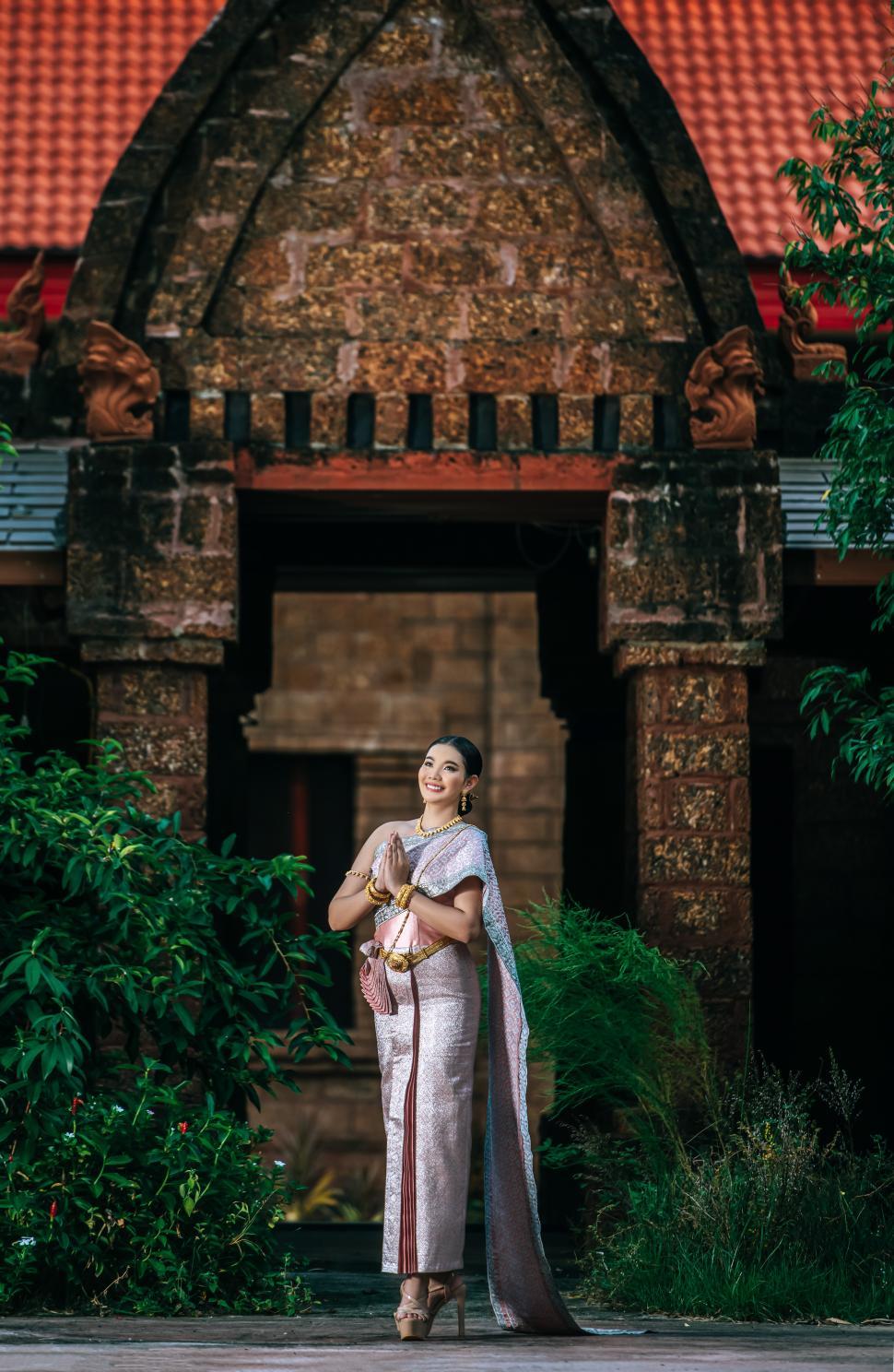 Free Image of Asian charming woman wearing typical Thai dress identity culture 