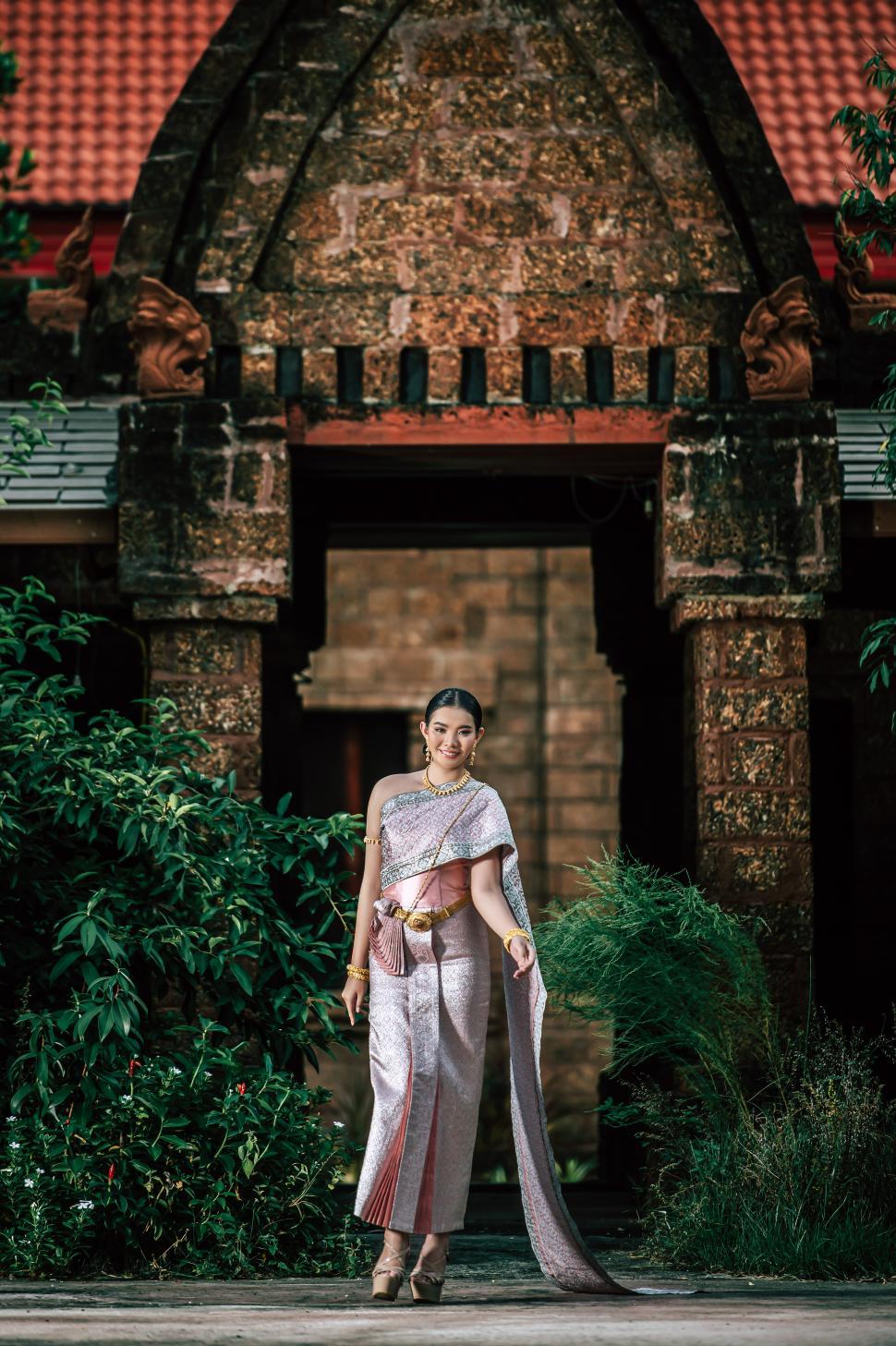 Free Image of Asian charming woman wearing typical Thai dress identity culture 