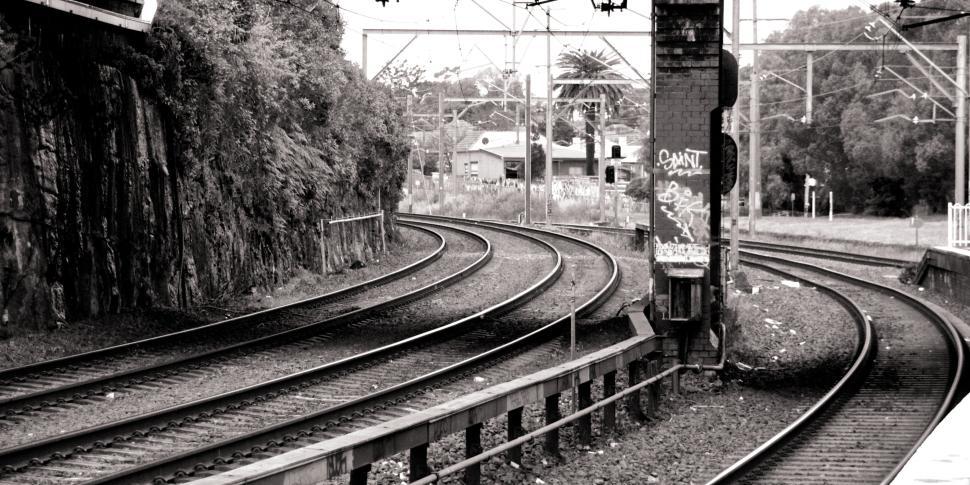 Free Image of Curving railway tracks extending into the peaceful distance. 