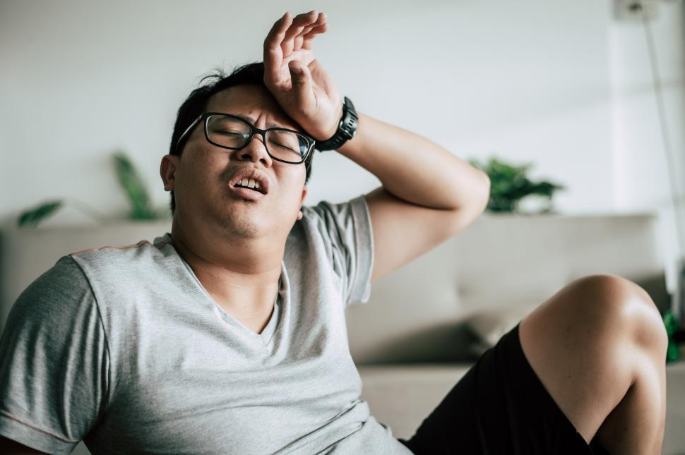 Free Image of Young fat man exhausted down after workout 