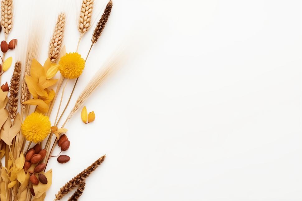 Free Image of Dried flowers and plants arranged on a light background 