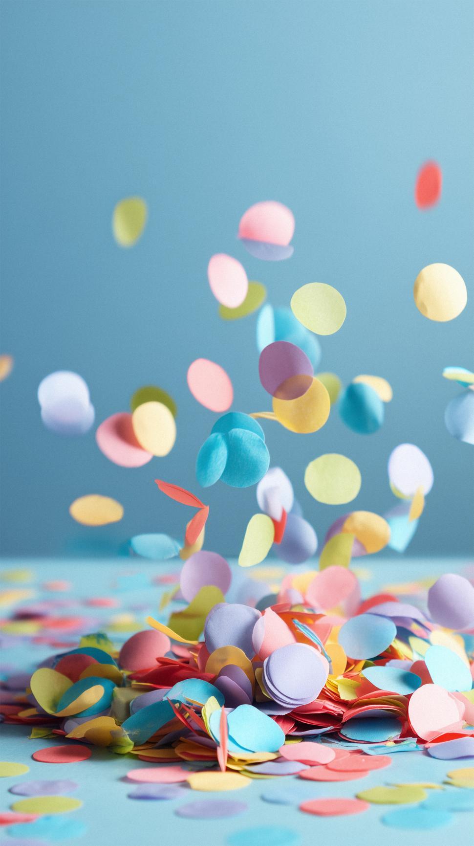 Free Image of Colorful confetti falls on a light blue background 