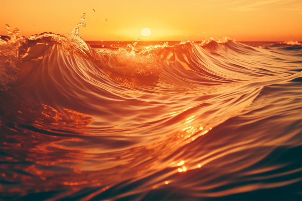 Free Image of Waves rolling under a vibrant sunset over the ocean 