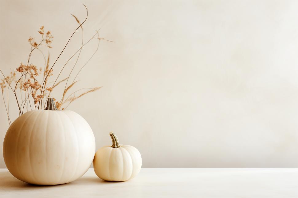 Free Image of Decorative pumpkins on a neutral background showcase autumn 