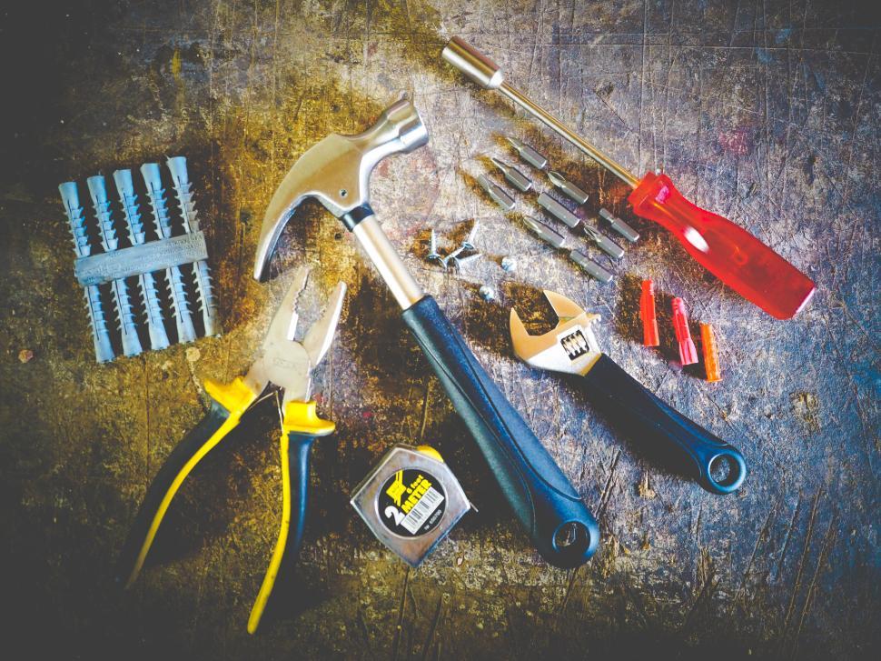 Free Image of Essential tools arranged on a workbench signal DIY preparation and creativity 