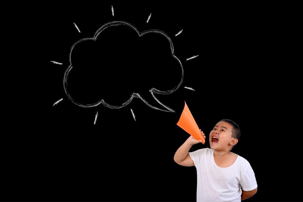 Free Image of The boy shouted loudly with Text box 