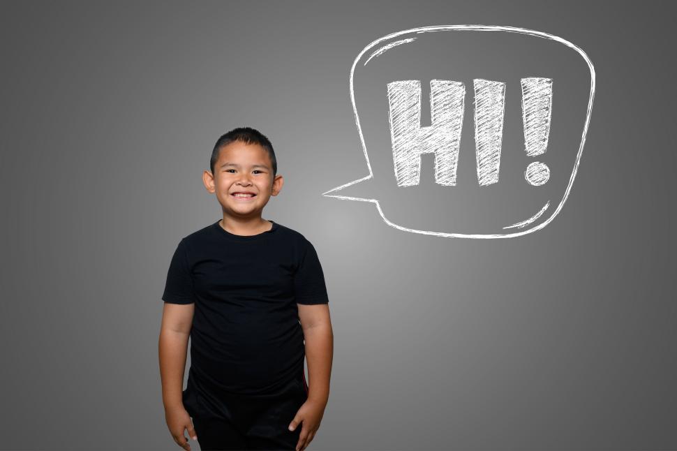 Free Image of The boy shouted loudly with Text box HI 