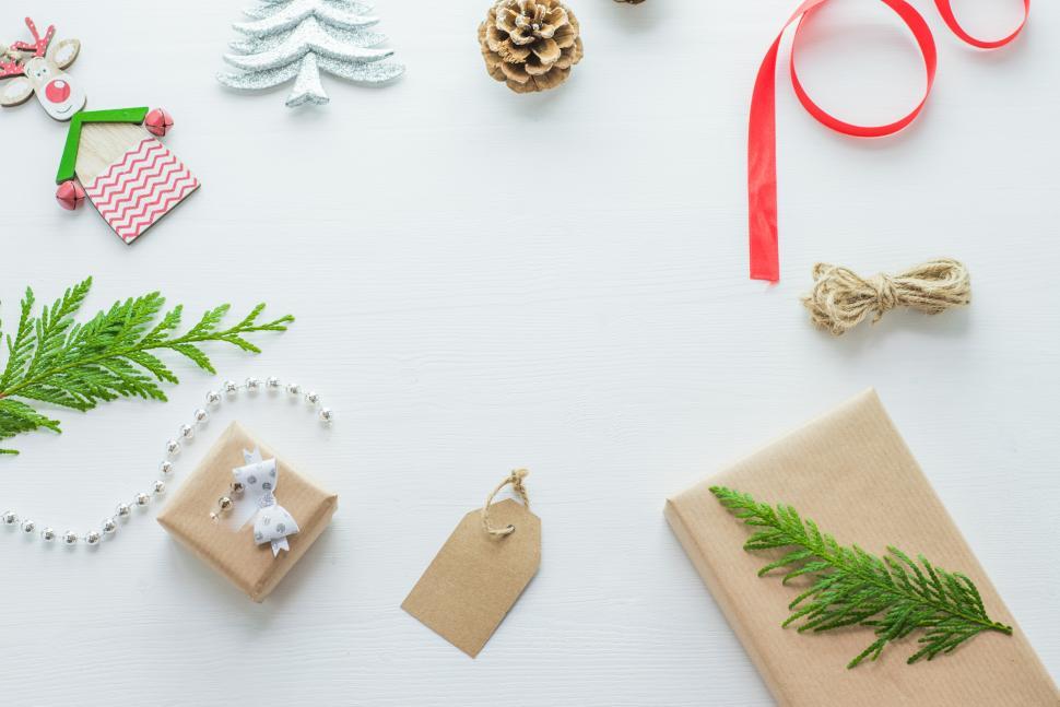 Free Image of Creative holiday gift wrapping ideas on a table 