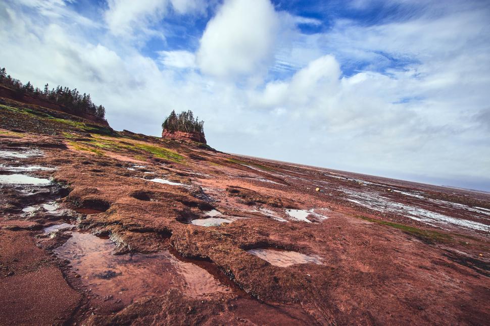 Free Image of Coastal landscape under a cloudy sky in early morning 