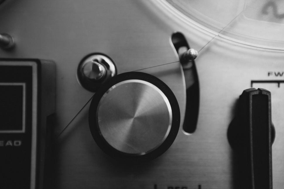 Free Image of Details of a vintage audio equipment in monochrome 