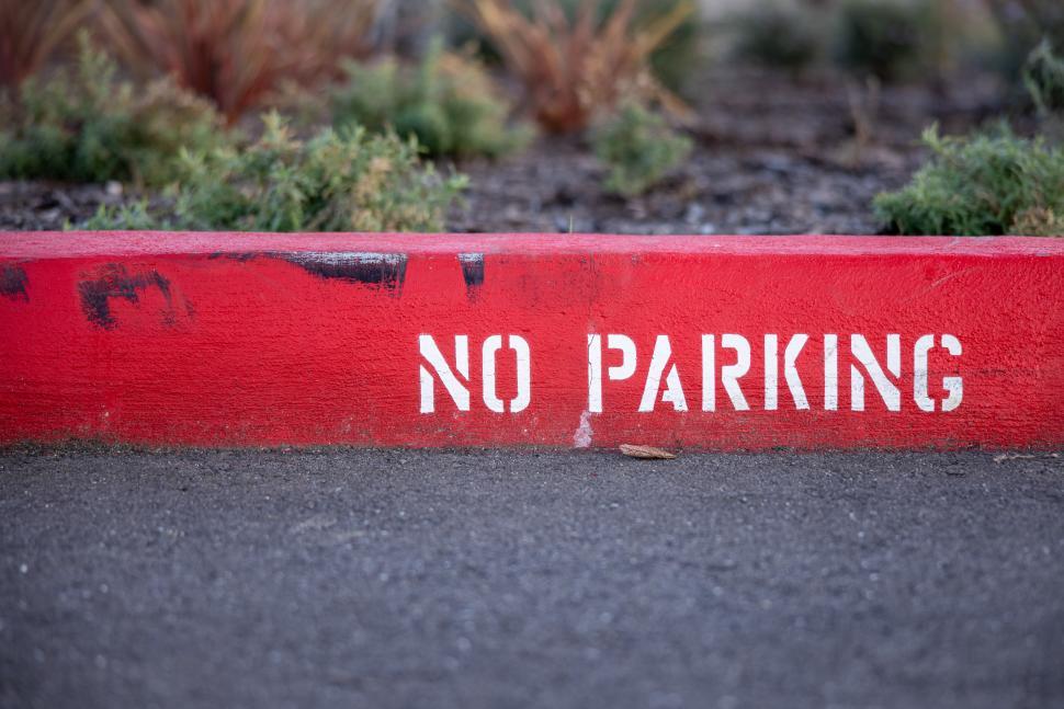 Free Image of No parking sign on a red curb in an urban area during daylight 