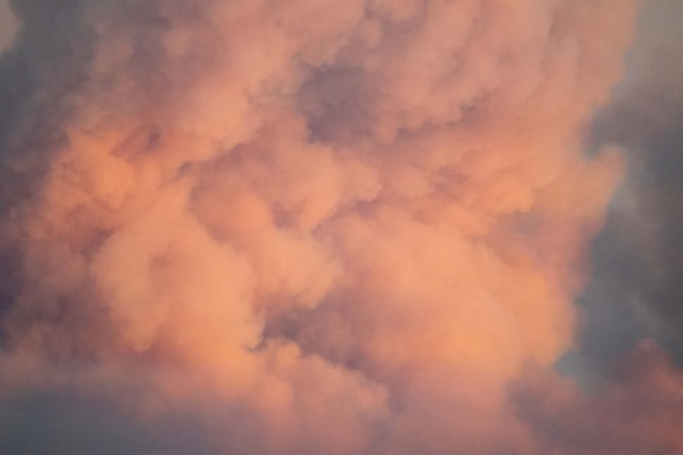 Free Image of Soft pink clouds hover in the evening sky at sunset 