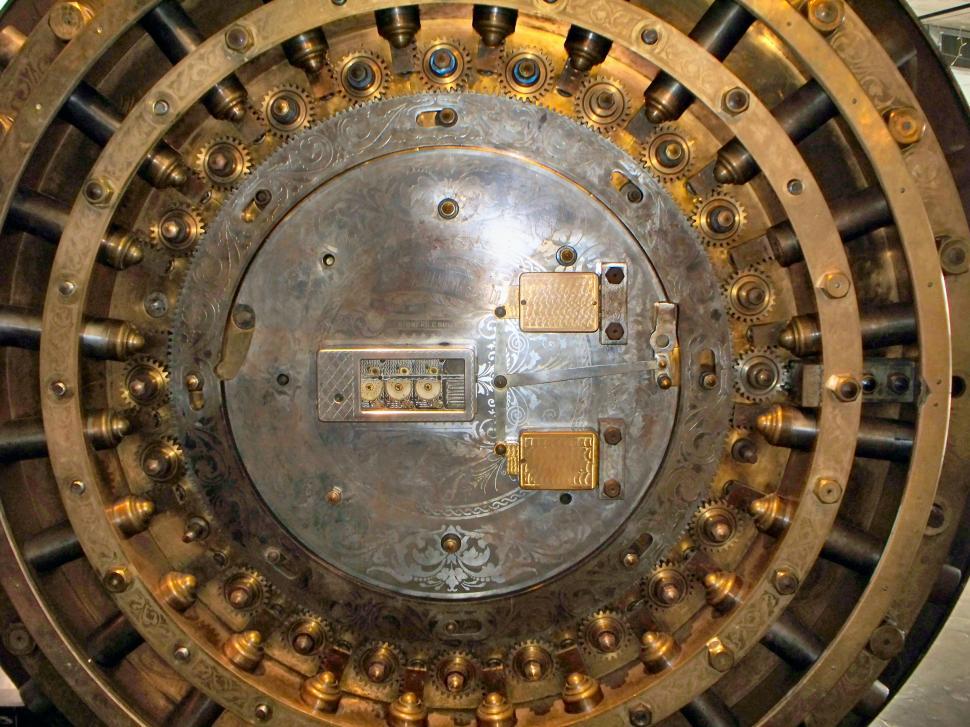 Free Image of Inner working of an old bank safe door 