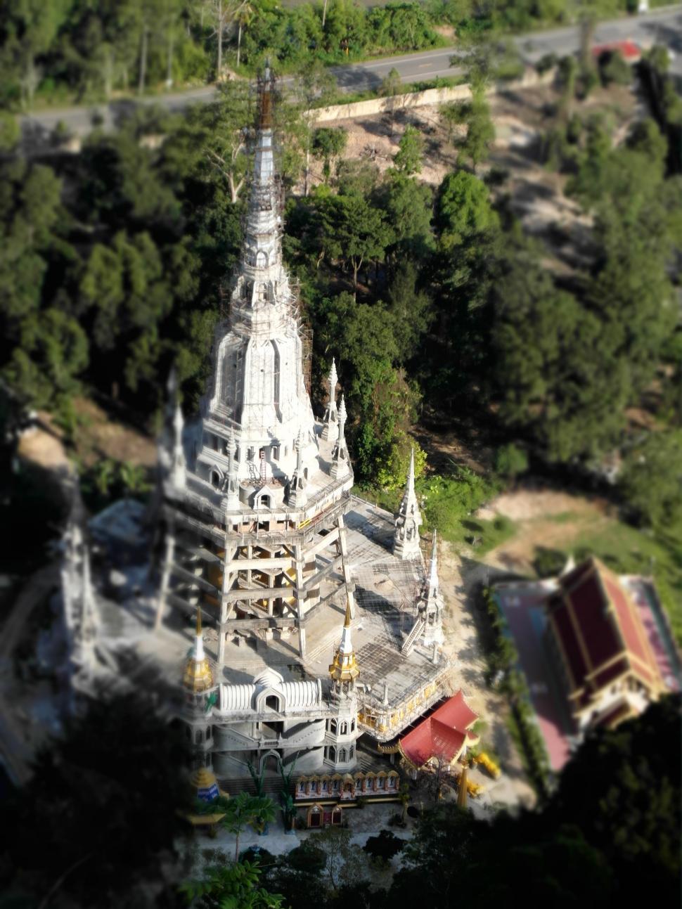Free Image of Aerial of a Temple Tower with Miniature Effect 
