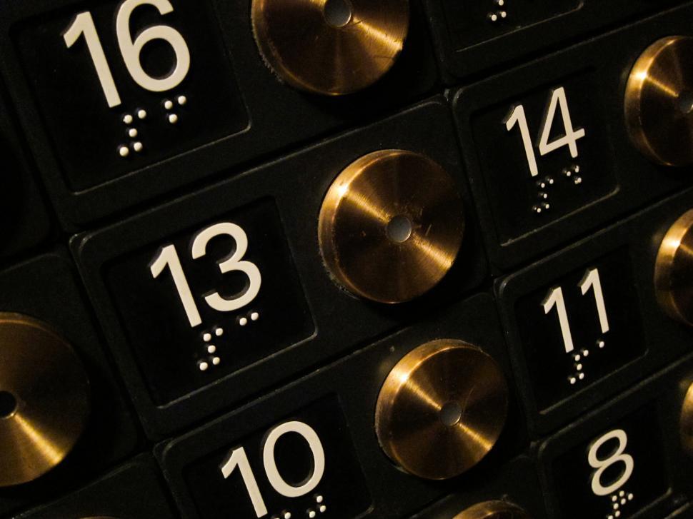 Free Image of Elevator buttons, focus on 13 