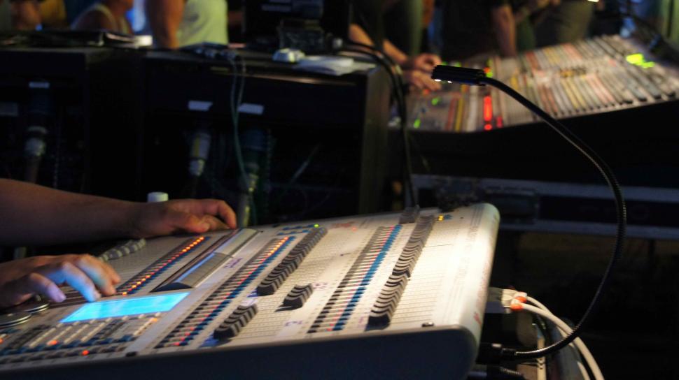 Free Image of Guitar and Mixing Board 