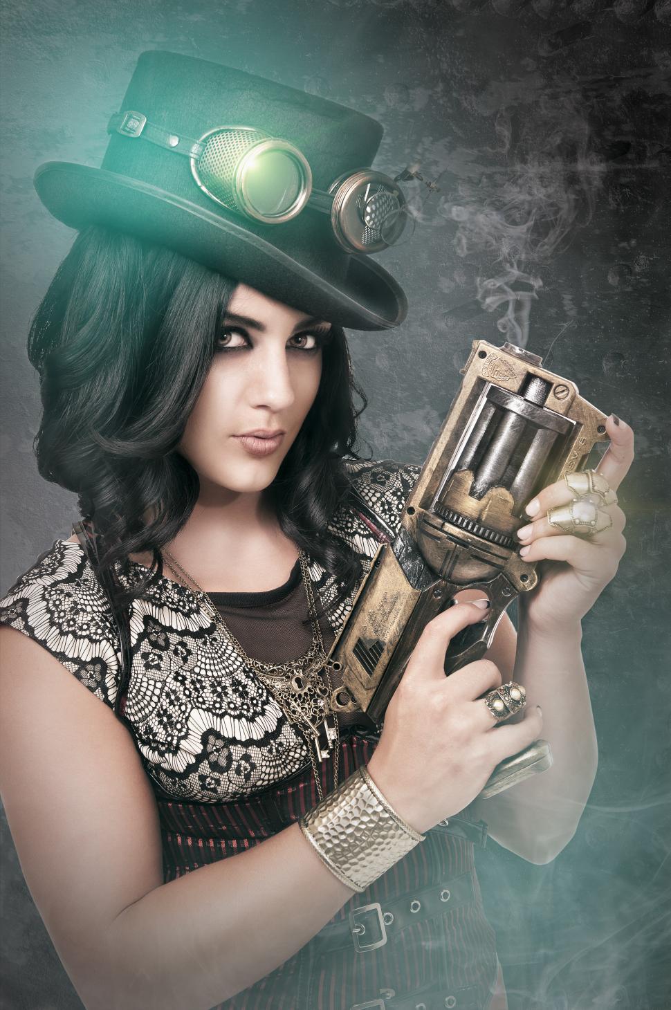 Free Image of Steampunk girl with gun 