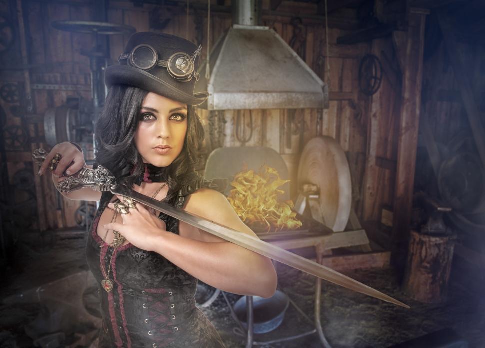 Free Image of Steampunk girl with sword 