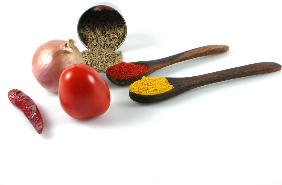 Free Image of Spices and Tomato, Onion and Red Chili 