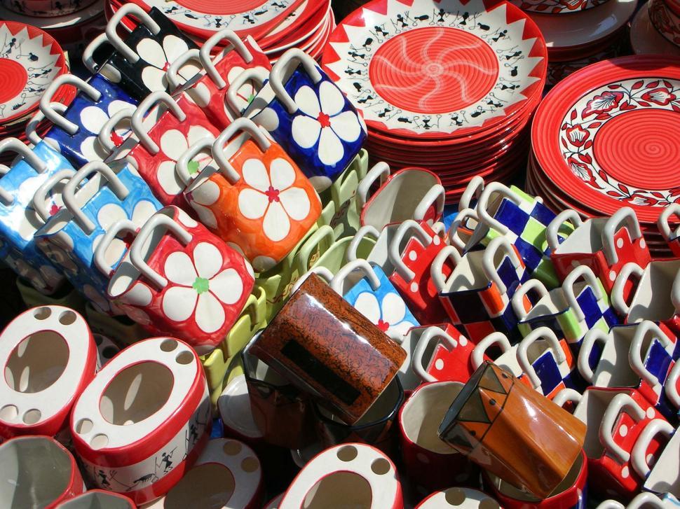 Free Image of Ceramic Plates and Bags 