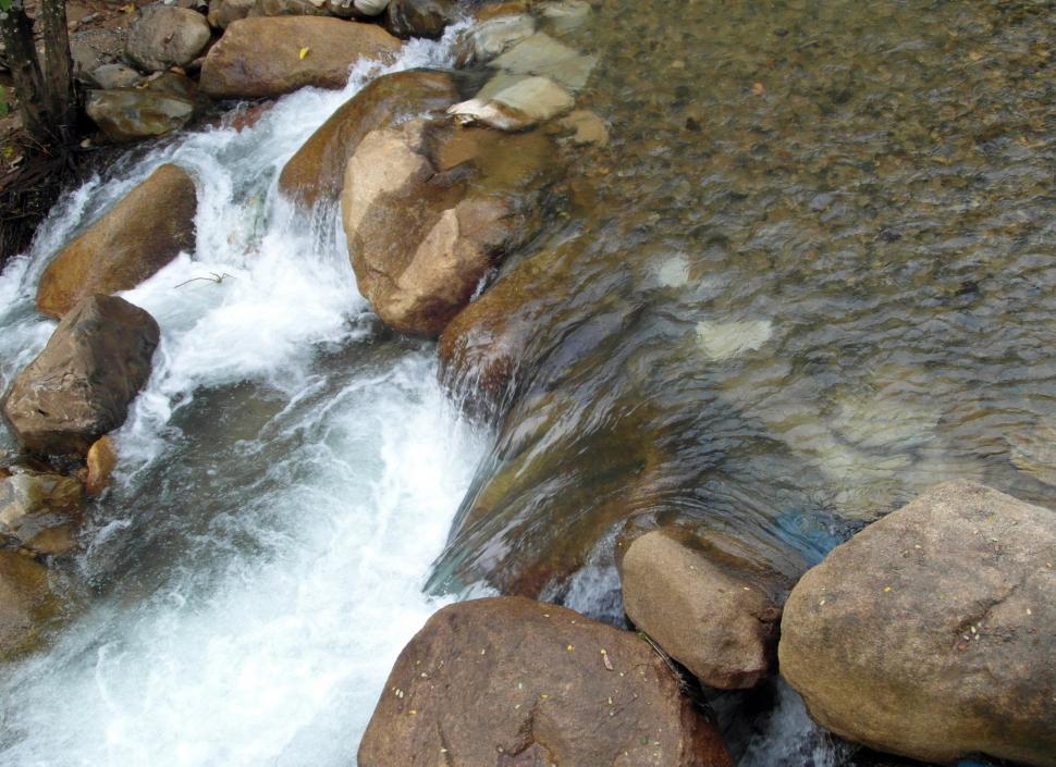 Free Image of Small Waterfall Over Boulders 