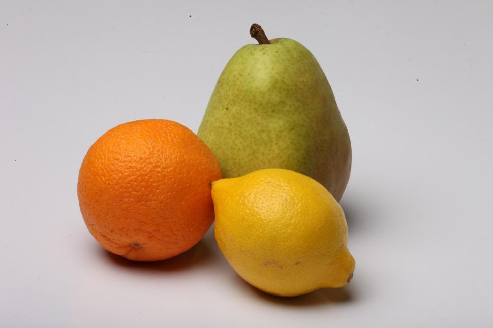 Free Image of Orange, Pear and Lemon isolated on white 