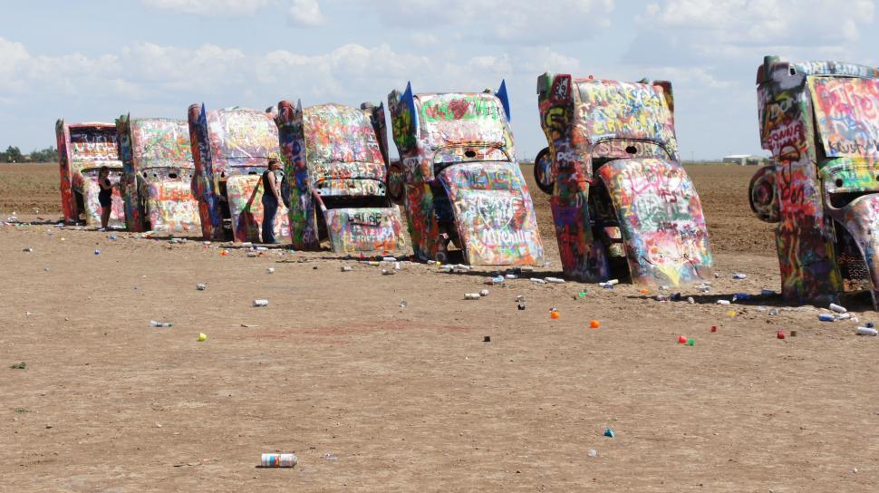 Free Image of Spray Painted Cadillac Ranch 