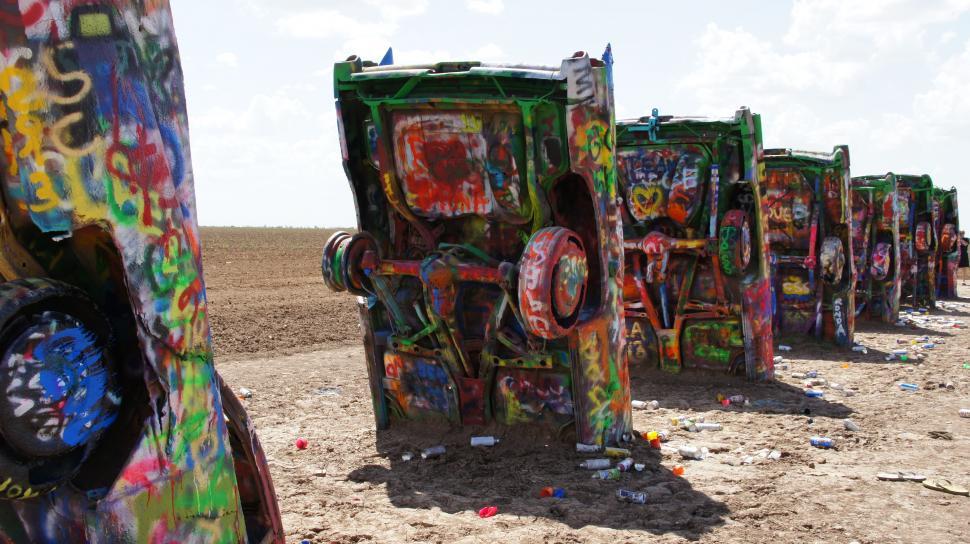 Free Image of Spray Painted Cadillac Ranch 
