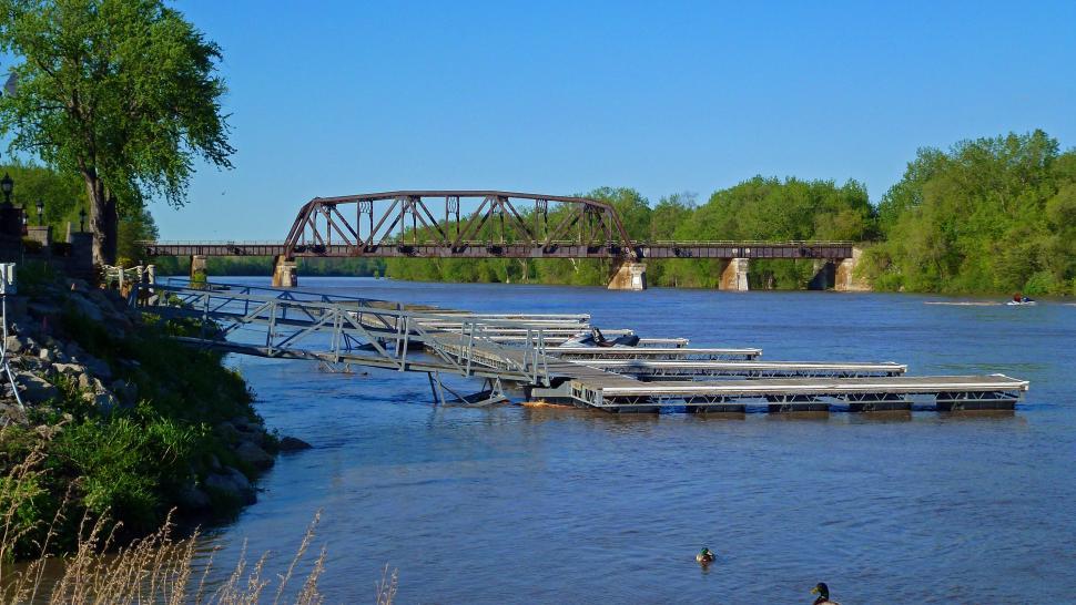 Free Image of Railway Bridge and Boat Dock 