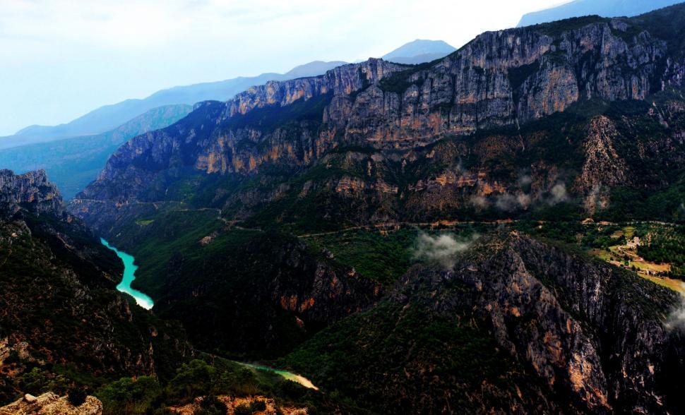 Free Image of Panoramic view at dusk of the Verdon Gorge in Provence, France 