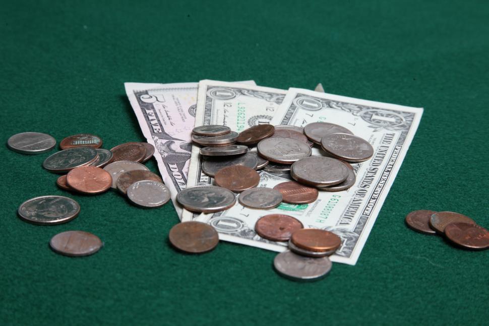 Free Image of US Dollar Bills and Coins 