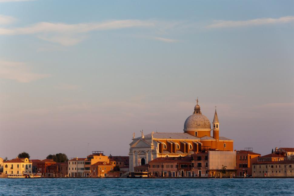 Free Image of Evening view of Gesuati Quay and Santa Maria del Rosario Church  