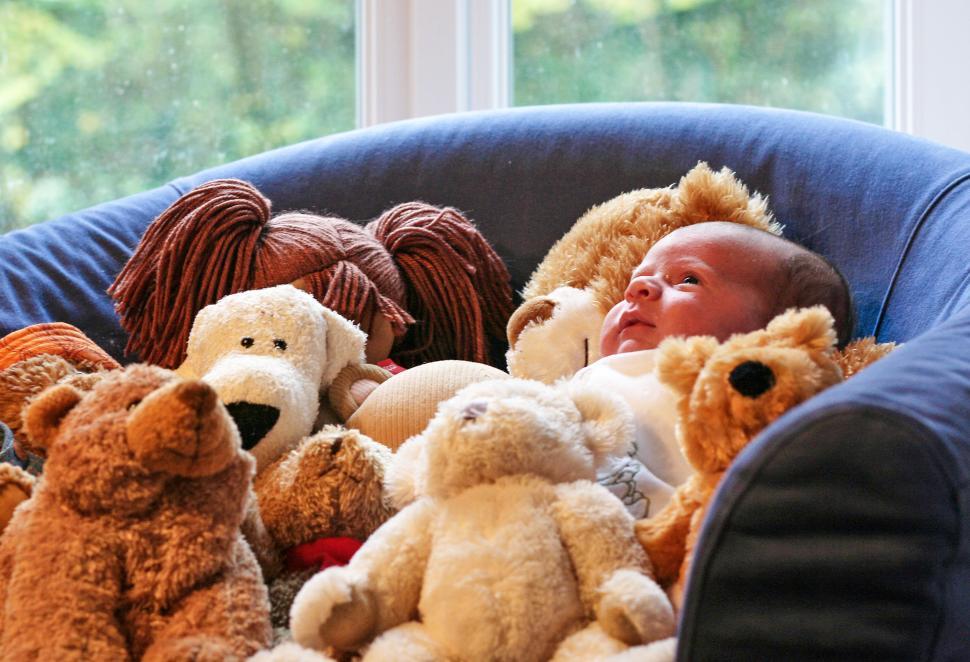Free Image of Baby and teddy bears 