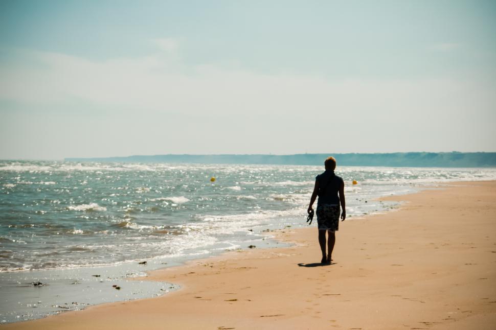 Free Image of person walking on beach 